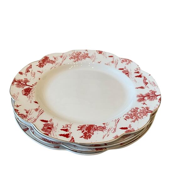 4pc Grace Teaware Christmas Dinner Plates Holiday Red Winter Village Toile 11in - Picture 4 of 16
